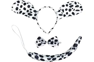 Skeleteen Dalmatian Dog Costume Set - Black and White Dog Ears Headband, Bowtie and Tail Accessories for Toddlers and Kids