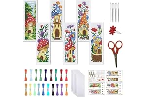 FREEBLOSS 6 Set Cross Stitch Bookmark Kit 11 CT Stamped Cross Stitch Kit DIY Embroidery Bookmark Kits for Adult Beginners wit