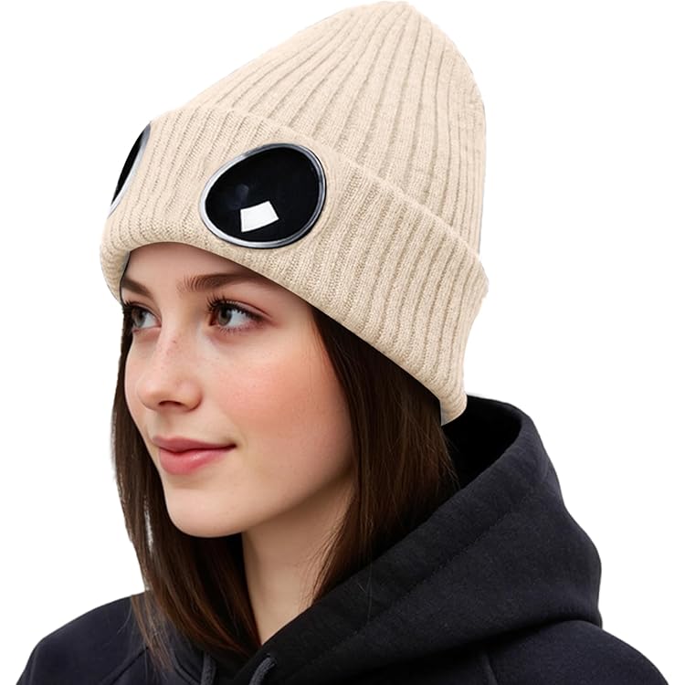 Winter Warm Knit Beanie Hats Windproof Ski Goggles Caps with