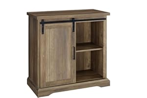 Walker Edison Carson Modern Farmhouse Sliding Slat Door Storage Cabinet, 32 Inch, Rustic Oak