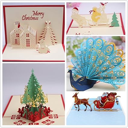 Biglietti Di Natale Handmade.5pcs Pop Up Biglietto Di Auguri Biglietti Di Auguri 3d Christmas Tree Handmade Biglietti Di Auguri Di Natale Vacanza Regali Per Natale Capodanno Compleanno Benedizione Amazon It Cancelleria E Prodotti Per Ufficio