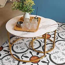 aboxoo Coffee Table Nesting White Set of 2 Side Set