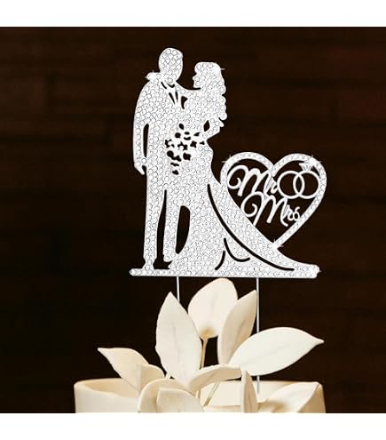 Mr And Mrs Cake Topper Rhinestone Metal Love Couple...