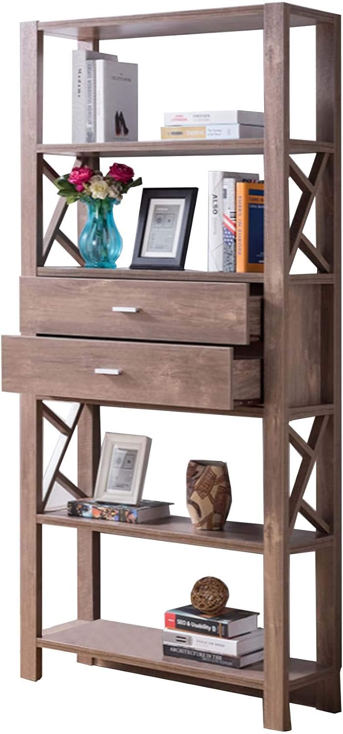 Amazon Com Benjara Wooden Bookcase With Four Open Shelves And Two