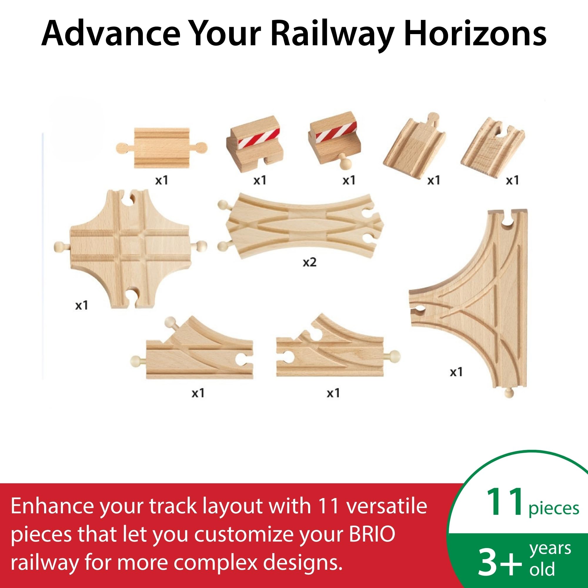 BRIO World Advanced Expansion Pack - 11-Piece Wooden Train Track - FSC-Certified - Compatible with All Railways - Includes Wooden Tracks & Switches for Interactive Railway Fun - Ages 3 & Up