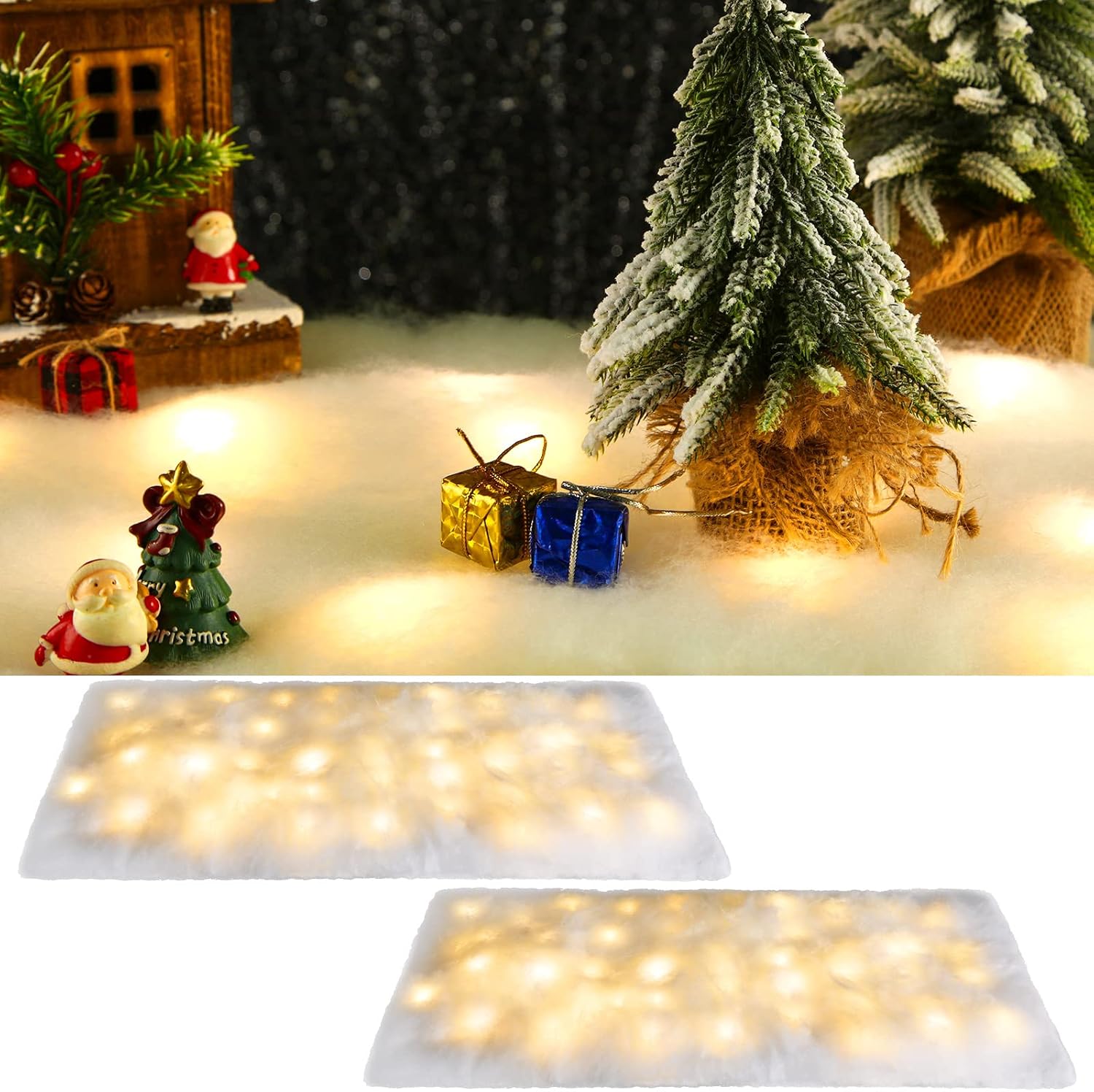 Artificial Snow - Christmas Snow Blanket with LED Lights Christmas Table Blanket Snow Table Runner White Non-Woven Fabric Snow Blanket Xmas Artificial Snow Table Blanket for Table Decor (8 Pieces,15.7 Inch x 4 Feet)