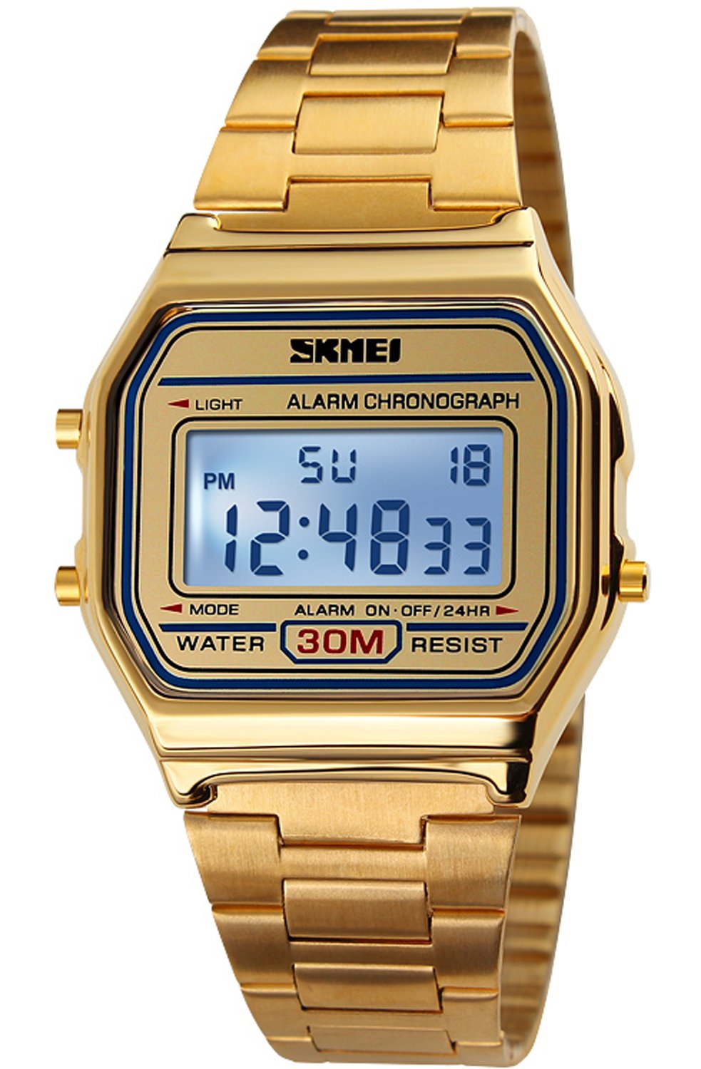Buy Men's Digital Gold Stainless Steel Watch Backlit Multifunction
