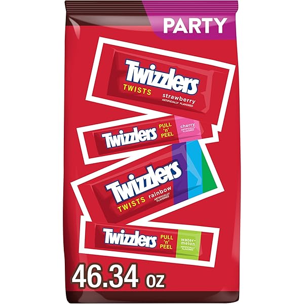 TWIZZLERS ASSORTED FLAVORED LICORICE STYLE, CANDY BULK PARTY PACK, HALLOWEEN CANDY, 46.34 OZ