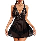 Avidlove Women Lingerie Lace Babydoll Strap Chemise Halter Teddy V Neck Mesh Nightgown