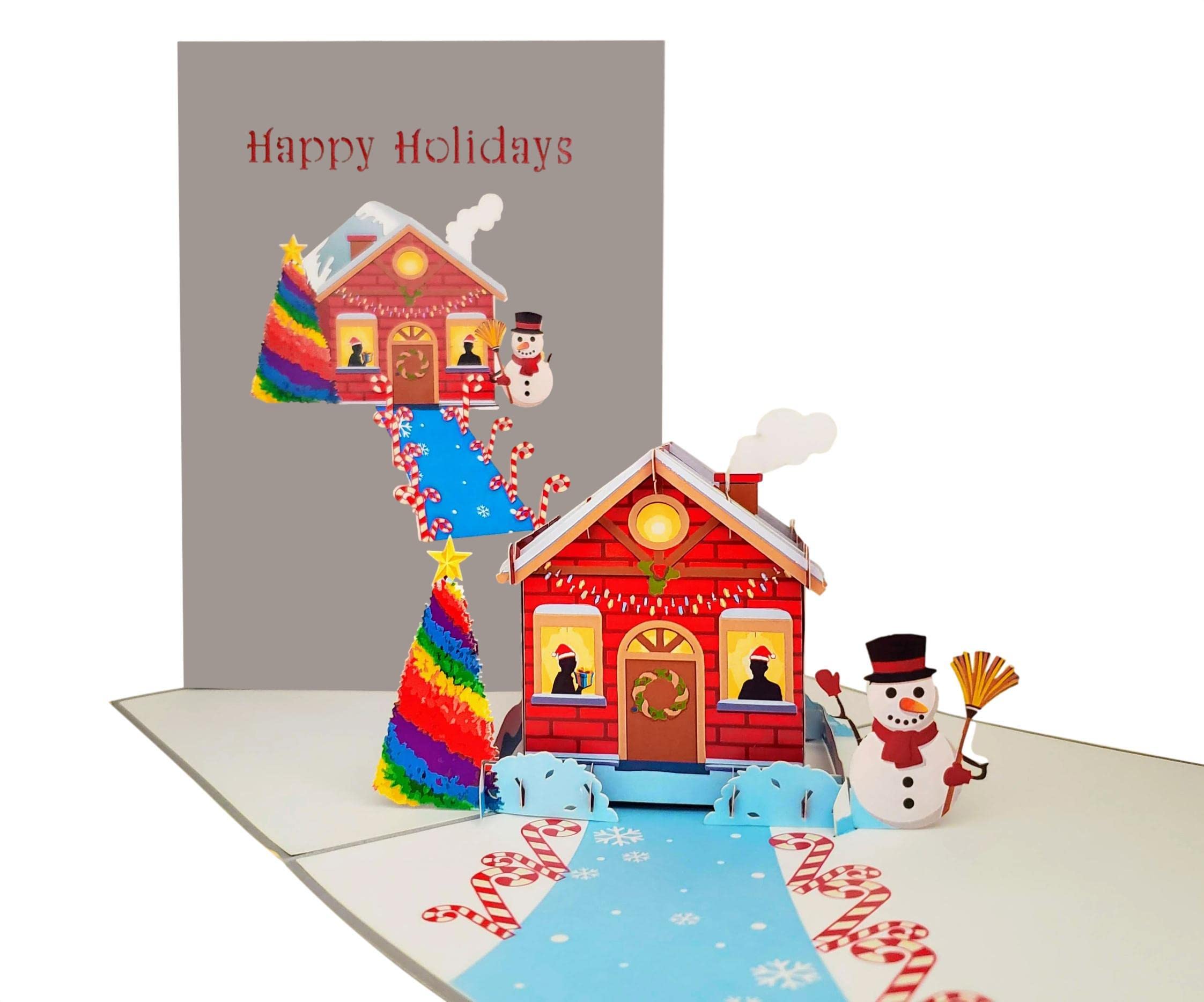 iGifts And Cards Gay Snowhouse Happy Holidays 3D Pop Up Greeting Card – Merry Christmas, Holiday Season, Season’s Greetings, X'Mas, Feliz Navidad, Mistletoe, Pride, Snow House, Happiness
