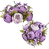 BLOSMON Artificial Flowers Balls Centerpieces: 2 Pcs 9.5" Light Purple Fake Peonies Wedding Center Piece Decoration for Table Kissing Ball Floral Arrangements, Base with Faux Peony Party Home Decor