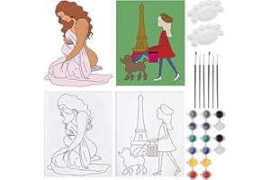 MZJZBN 2 Pack Pre Drawn Canvas Painting Kit ，sip and Paint for Girl and Women Pre Drawn Stretched Canvas Kit for Painting for Kids DIY Paint Party Favor