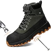 Peeldicou Mens work boots Composite Toe Boots for Men Genuine Leather Rubber Sole No Slip Waterproof Shoes Industrial & Construction Safety boots