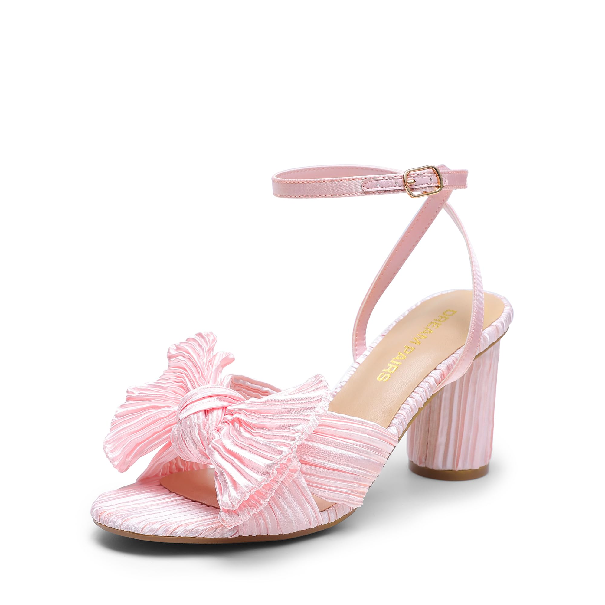 Photo 1 of DREAM PAIRS Women's Bow Knot Heeled Sandals Low Chunky Heels Open Toe Ankle Strap Slingback Dress Shoes for Wedding Bridal Party,Size 10,Pink,DWUMHS2504