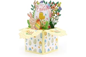 Pop Up Happy Easter Card, 3D Cute Bunny Easter Greeting Cards with Envelope Vintage Design for Spring Festival Flower Bouquet