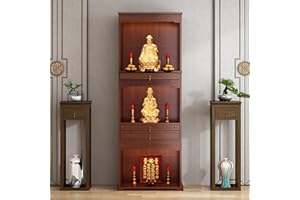 Lajeri Meditation Altar Table Cabinet,Freestaning Shrine Altar Cabinet for Home,Chinese Buddhist Prayer Tables with Drawer an