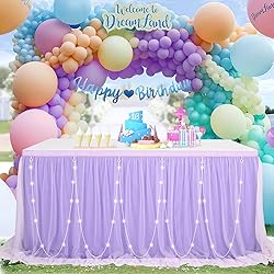 Tulle Table Skirts for Rectangle Tables 9FT Purple