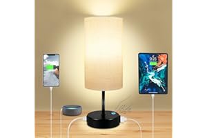 DOTT ARTS Touch Control Bedsides Lamp,3 Way Dimmable Nightstand Lamp with USB A+C Port & AC Outlet,Table Lamps for Bedroom with White Fabric Shade,Bedroom Lamp for Living Room,Home Office（Bulb Included）