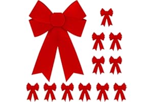 Heartome 12 PCS 9 x12 in Christmas Bows for Tree, Large PVC Bows for Christmas Decorations Indoor, Red Plastic Xmas Bows, Outdoor Xmas Home Wreath Fence Stairs Railing Fireplace Front Door Supplies