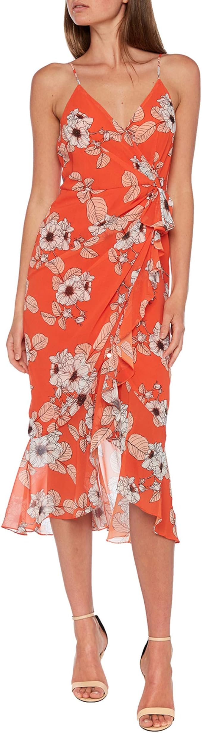 bardot elle chiffon midi dress