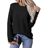 EVALESS Womens Sweaters Trendy Casual Crewneck Long Sleeve Cable Knit Lightweight Oversized Fall Sweaters Pullover Tops