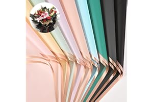 Gloreyan 20 Sheet 10 Colors Gold Edge Flower Wrapping Paper, Florist Bouquet Supplies DIY Floral Craft Fresh Flower Wrap Gift Box Packaging Material Waterproof Floral Wrapping Paper, 22.8*22.8 Inches
