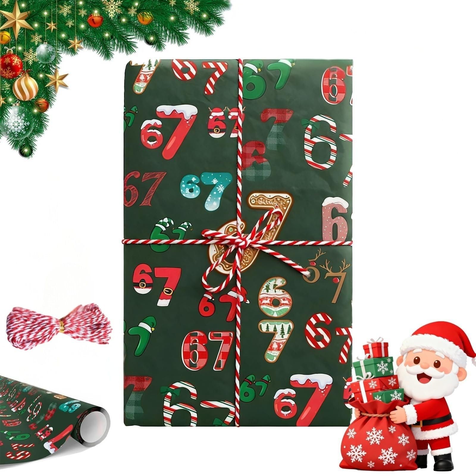 Photo 1 of 2 PCS 67 Christmas Wrapping Paper, Funny 67 Edition Wrapping Paper, Teen Funny Six Seven wrapping Paper, Unique Six Seven Festive wrapping Papers, Wrap Your Presents in Holiday Fun (Type-C)