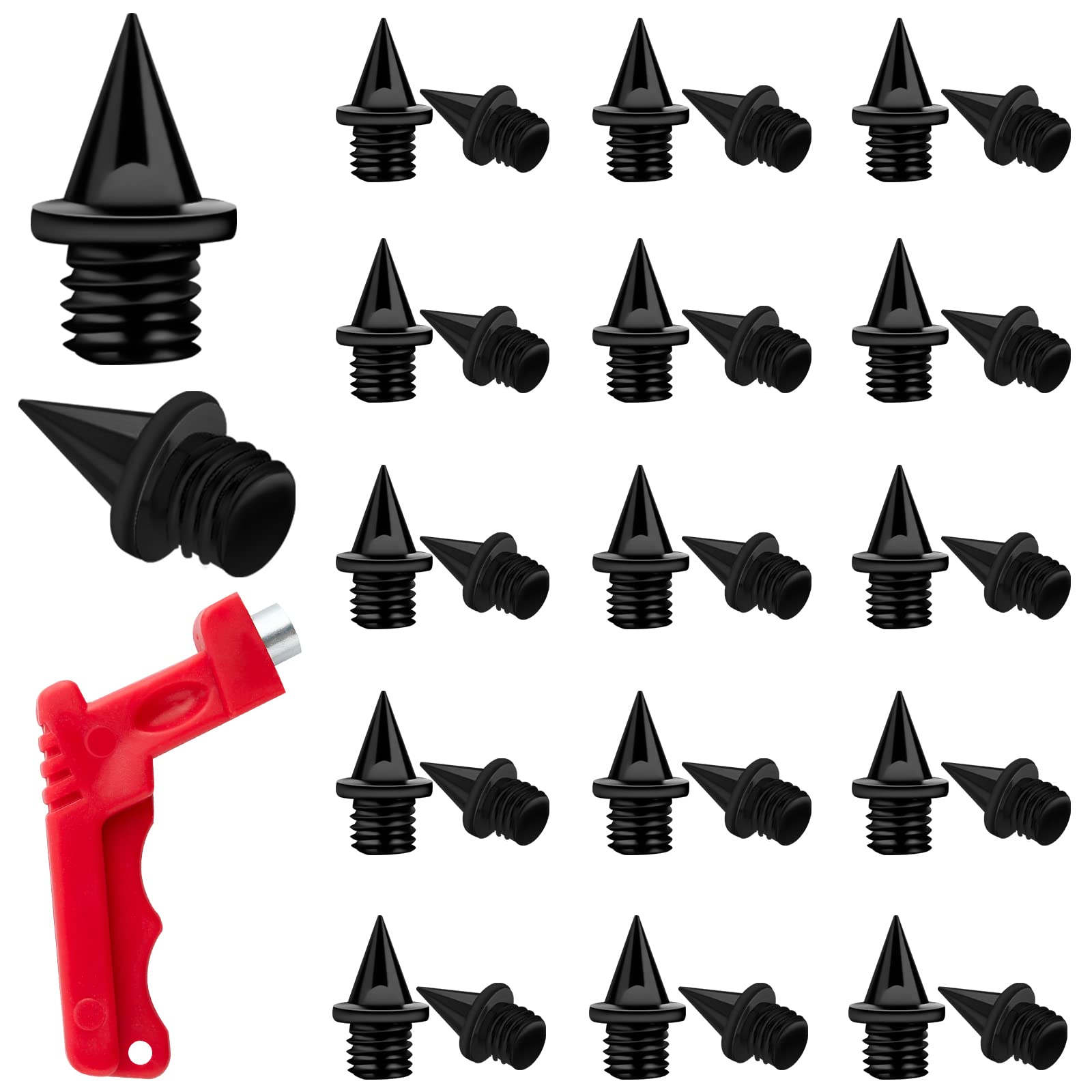 AIEX 50pcs Track Spikes Replacement 1/4 Inch with Spike Wrench, Sturdy Steel Cross Country Spikes Pyramid Spikes for Track Shoes Sports Shoes Long Jumping Running Jogging Hiking (Black)