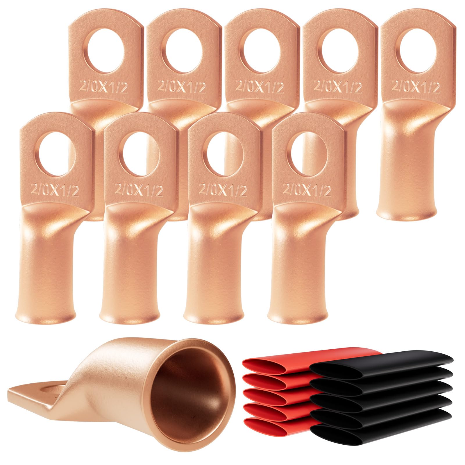 Photo 1 of 10pcs 2/0 Awg - 1/2" (M12) Sanuke Wire Lugs Ring Terminal Connectors Ends Heavy Duty for Battery Cable Lug Wire Electrical Eyelets with 3:1 Dual Wall Adhesive Heat Shrink
