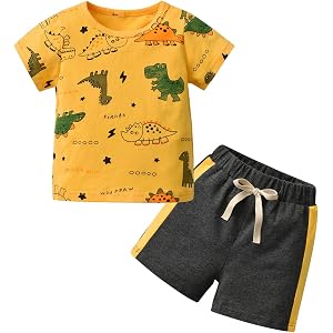 Elspilit Toddler Infant Baby Boy Dinosaur Clothes Set Short Sleeve T-Shirt Tops Shorts Summer Outfits