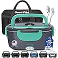 Dosevita Electric Lunch Box for Adults, 80W Heated Lunch Box, 1.5L Stainless Steel Container | 12V/24V (Car/Truck) & 110V (Office/Home) | with Fork&Spoon and Insulated Carry Bag