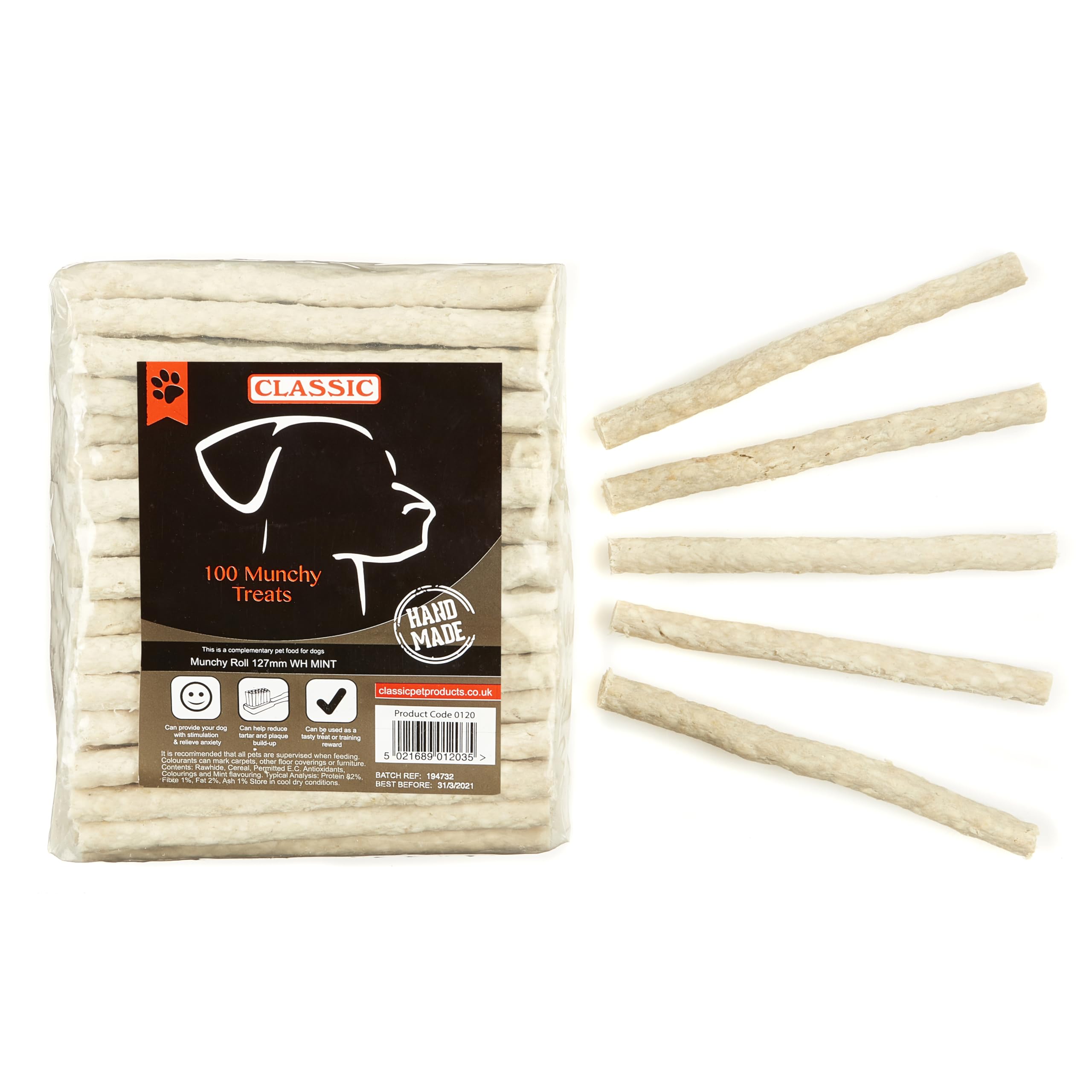 CLASSIC Munchy Roll, White/Mint, 125 x 9-10 mm, Pack of 100