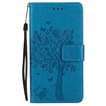HTC One M8 Hülle, Chreey Prägung [Katze Baum] Muster PU Leder Hülle Flip Case Wallet Cover mit Kartenschlitz Handyhülle Etui 
