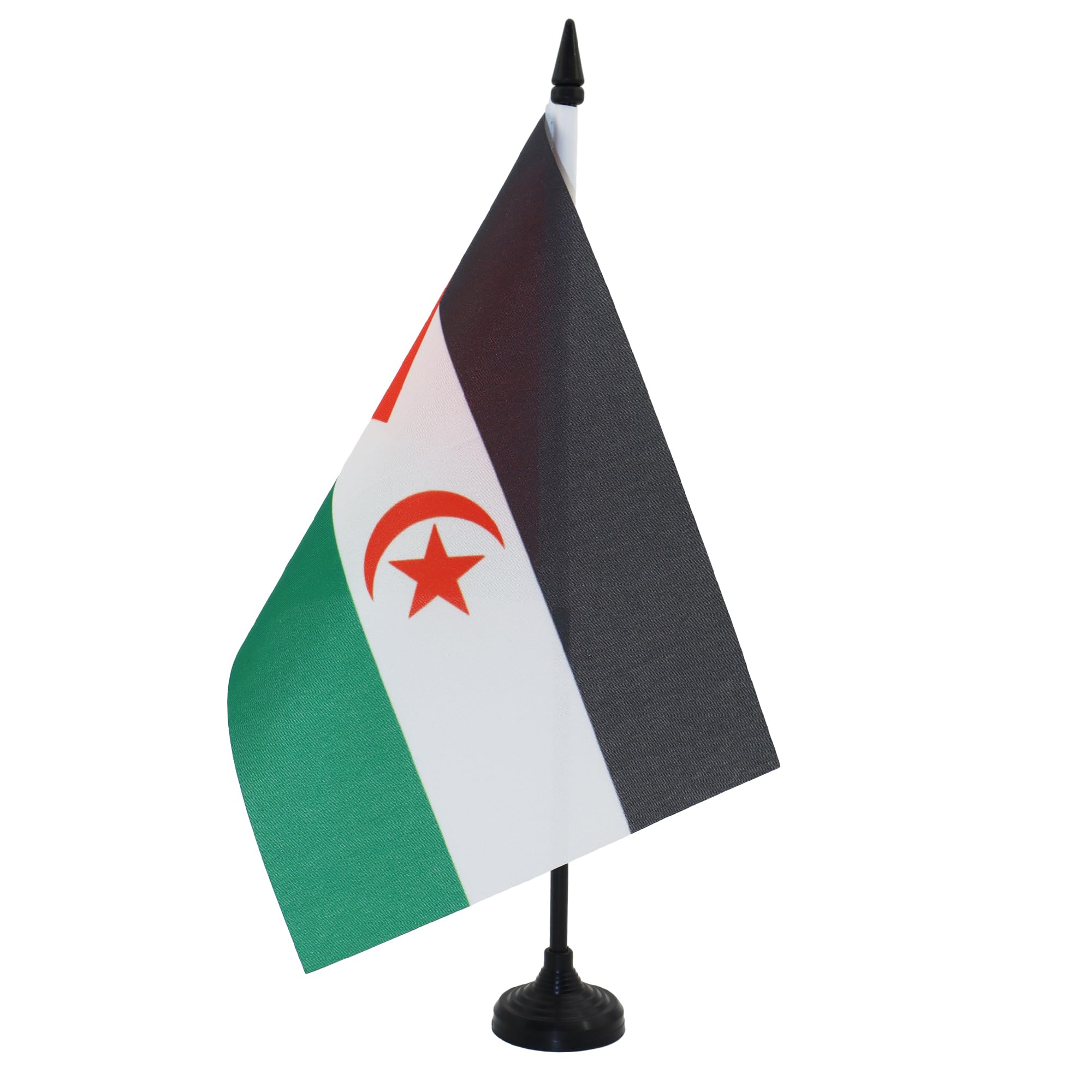 AZ FLAG Western Sahara Table Flag 5'' x 8'' - Western Saharan Office Decoration 100% Polyester 21 x 14 cm - Mini Desk Flag with Pole and Black Plastic Base