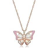 MORGAN & PAIGE .925 Sterling Silver 14K Rose Gold Plated Created Opal and Pink Sapphire Butterfly Pendant Necklace for Women - Sparkling Gemstones Accents, Hypoallergenic Sterling Silver Necklace 18in