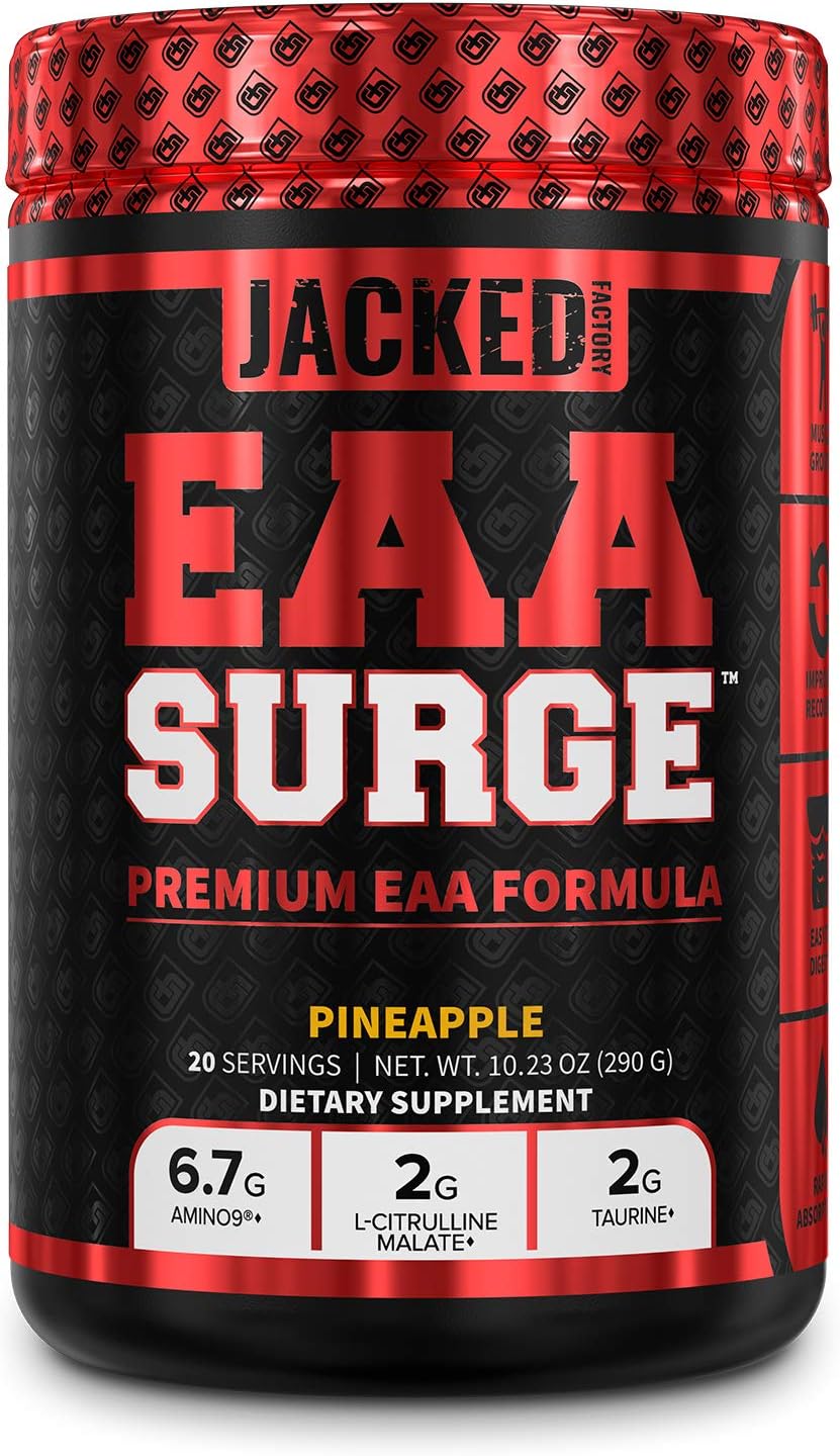 EAA Surge Premium EAA Formula - Essential Amino Acids Intra Workout Powder Supplement w/L-Citrulline, Taurine, and More for Muscle Building, Strength, Pumps, Endurance, Recovery - Pineapple, 20sv: Health & Personal Care