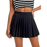Women's High Waisted Pleated Tennis Skirt School A-Line Skater Mini Skirt with Built-in Shorts Lining