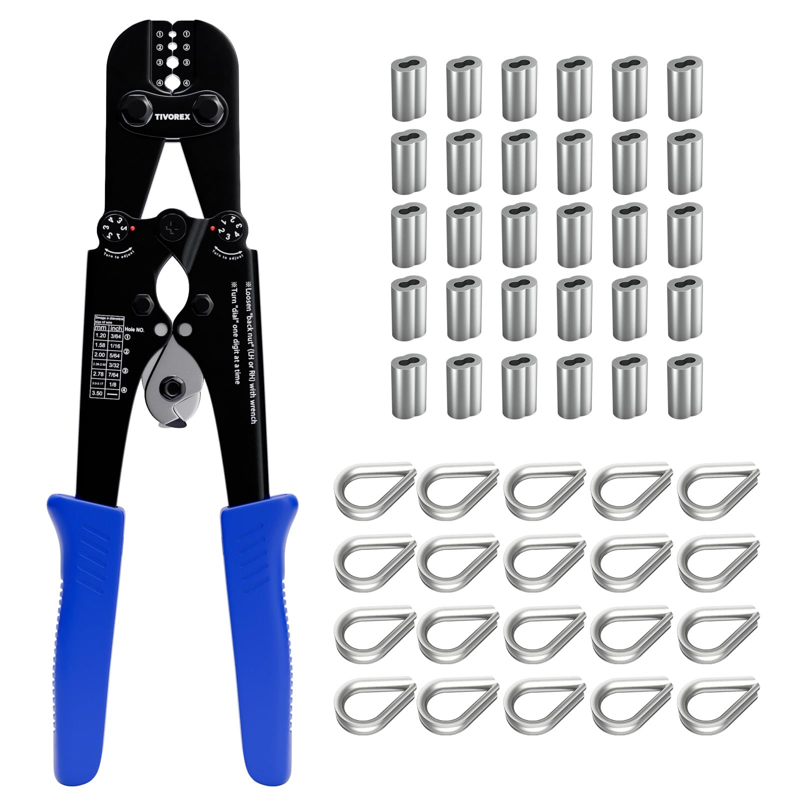 Photo 1 of Tivorex Wire Rope Crimping Tool Kit, Built-in Cutter Swaging Tool, Crimping Loop sleeve from 3/64-inch to 1/8-inch, for Aluminum Oval Sleeves, Double Sleeve