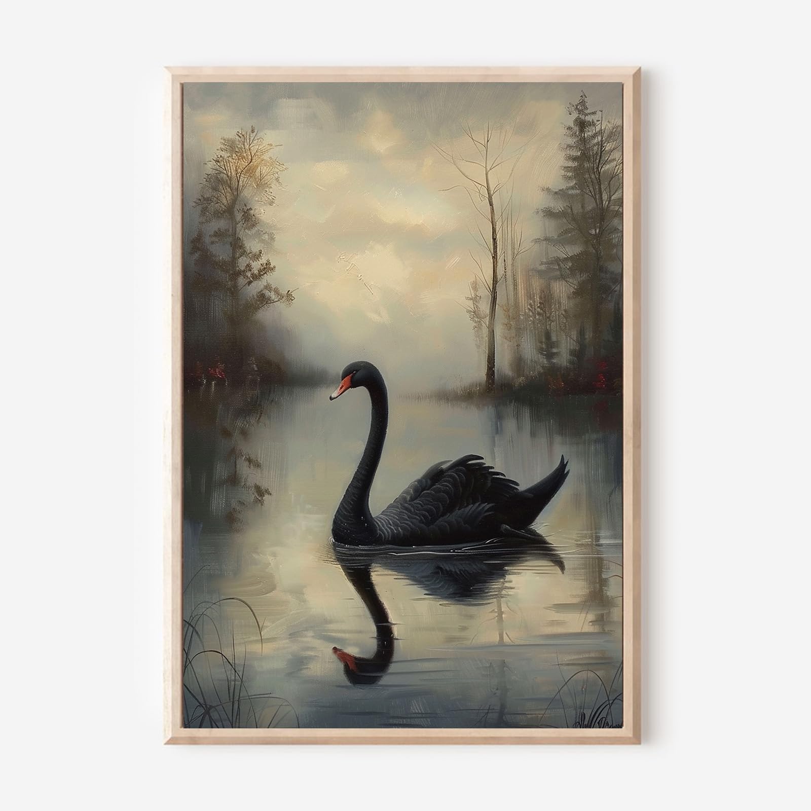Photo 1 of Swan Canvas Wall Art Black Canvas Wall Art Vintage Swan Art Print Swan Is in the Lake Art Wild Animal Posters Antique Swan Artwork Vintage Moody Picture Swan Lake Poster Gothic Poster 16x24in Unframed
