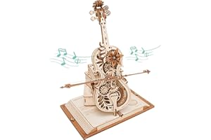 ROKR 3D Puzzles for Adults 1:5 Scale Cello Model Kit with Base 199pcs Wooden Music Box Building Kit Desk Gift for Men Women Hobby for Adults