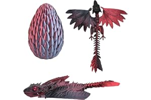 3D Printed Dragon Egg with Poseable Feathered Wyvern, 3D Dragon with Wings Movable, 3-D Archaeopteryx Bird Animals Toys for S