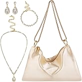 Clysee 4 Pcs Satin Purse Jewelry Sets Woman Evening Handbag Wedding Shoulder Bag Purse for Prom Formal Cocktail Wedding Bride