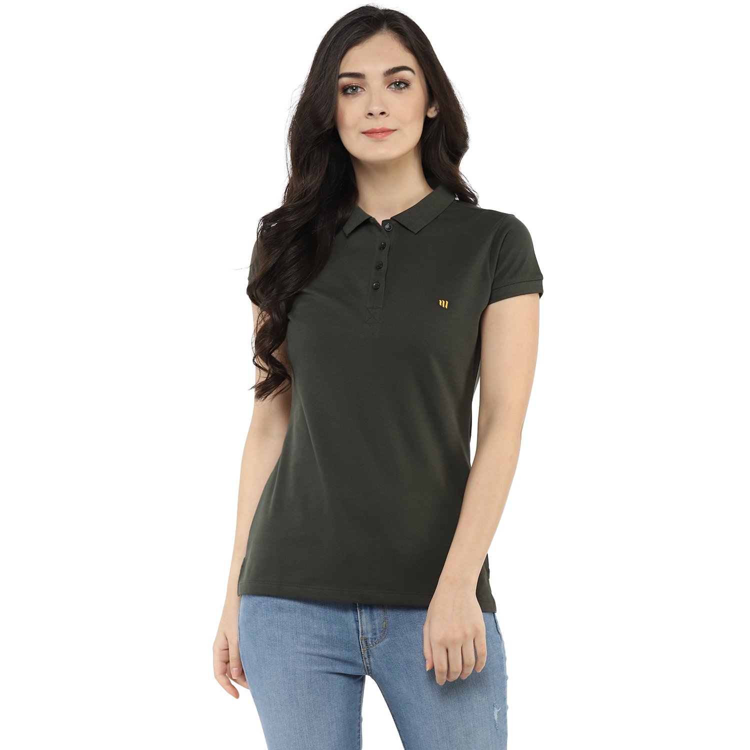 modeve women's solid polo t-shirt (olive)