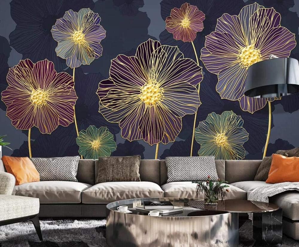 Wallpaper 3d Murals Plant Line Drawing Floral Golden Embossed Lines Wallpapers Hd Photo Wall Mural Modern Decor Custom Wallpaper 350cmx250cm Amazon Com
