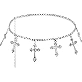 Sacina Gothic Silver-tone Cross Chain belt, Waist Belly Chain, Gothic Goth Punk Grunge Emo Belt, Goth Accessories