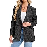 Women's Double Breasted Blazer Jacket Long Sleeve Notched Lapel Suit Coat with Flap Pockets for Work Office Business Casual