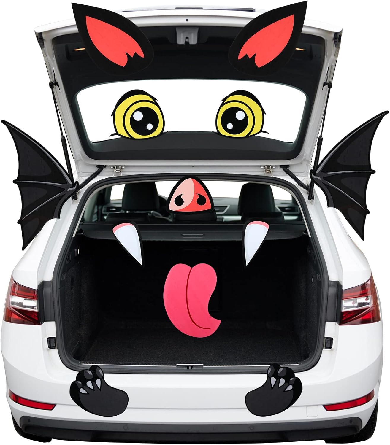 Garage Door Decorations - 12 Pcs Halloween Bat Trunk or Treat Car Archway Garage Decoration Halloween Car Decorations Trunk or Treat Trunk Decorating Kit with Eyes Fangs Paws Ears Nose Tongue 48 Double Sided Stickers