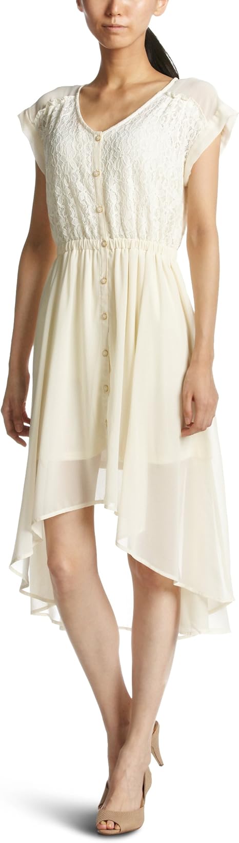 Amazon ミスティウーマン Mysty Woman シフォン レース 切替前上りワンピース 01 オフホワイト M ワンピース チュニック 通販