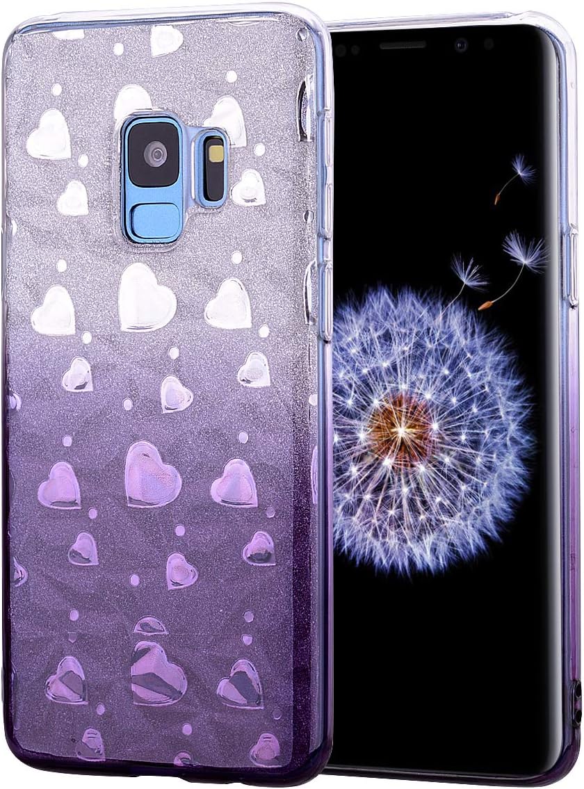 WIWJ Samsung Galaxy S9 Plus Clear Case Soft TPU Silicone Bumper Phone Cover Glitter Diamond Grain with Love Heart Case For Girl Ladies Women Shockproof Case Cover for Samsung Galaxy S9 Plus-Grey