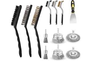 AGOTGLMI 13 Pack Carbon Steel Wire Wheel Brush Set, Wire Brush for Drill, Nylon/Brass/Stainless Steel Bristles Cleaning Supplies Tools Brush for Cleaning Rust, Dirt, Paint Scrubbing, Kitchen, Home